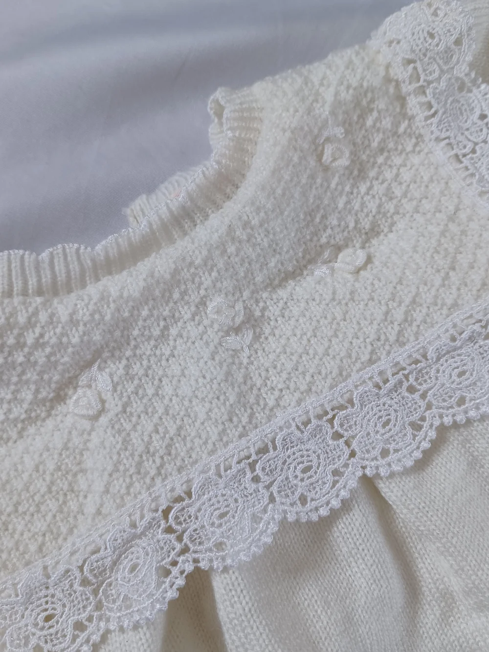 Vintage Baby Dress Sweater Knit Cream Winter White Ivory b.t. kids Size 6-9 mo.
